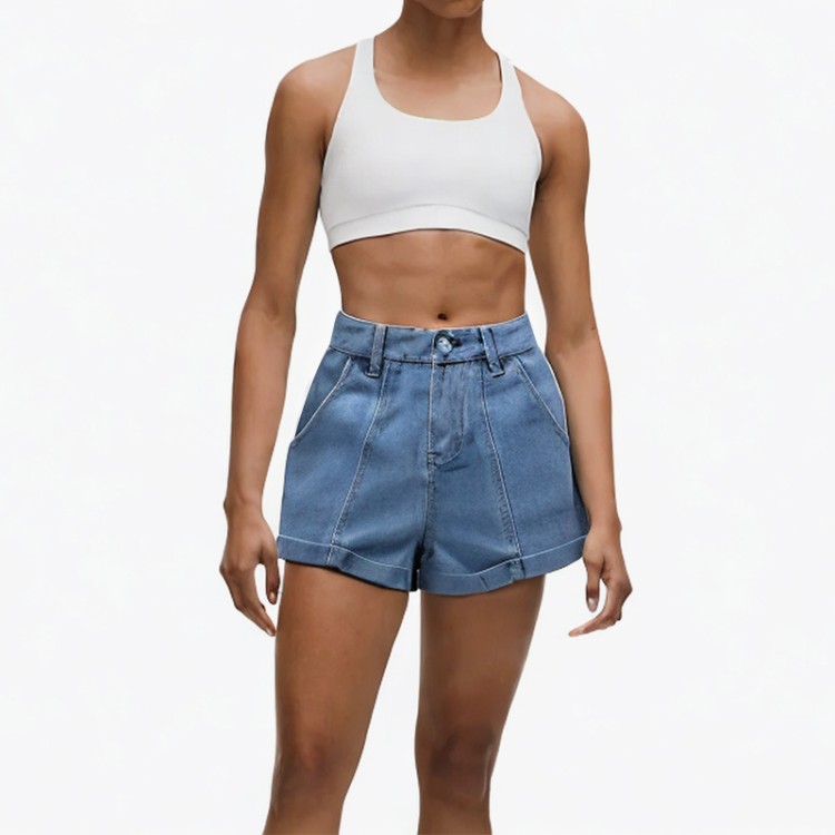 button high waist slim denim shorts