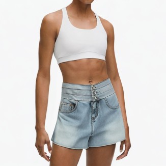 Street high waist slim denim shorts
