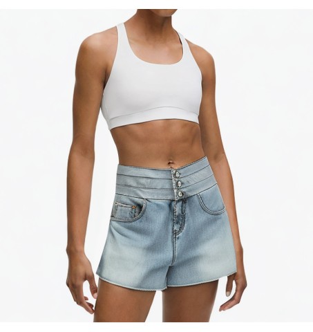 Street high waist slim denim shorts