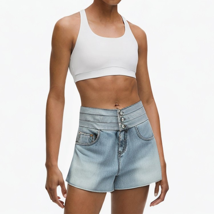 Street high waist slim denim shorts