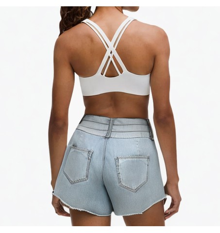 Street high waist slim denim shorts
