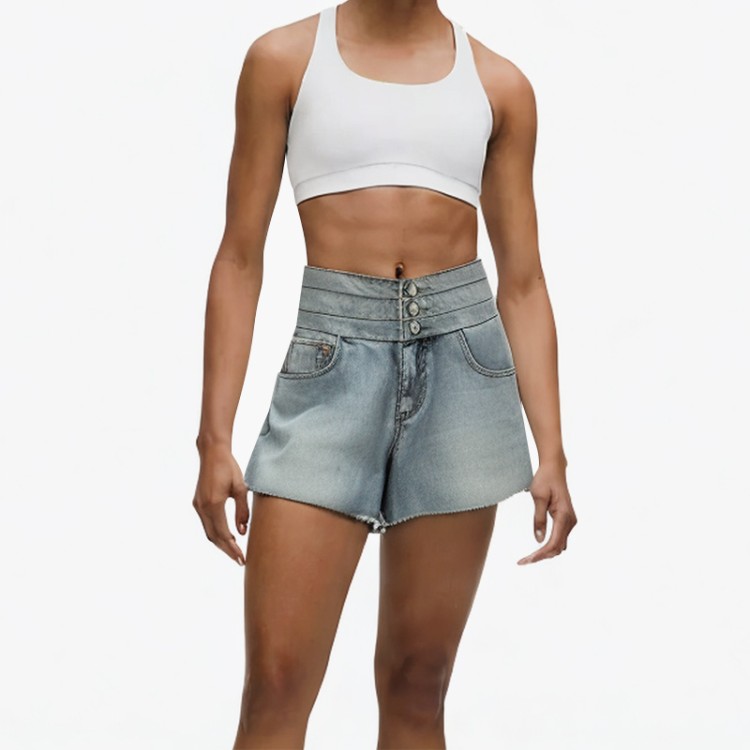 Street high waist slim denim shorts