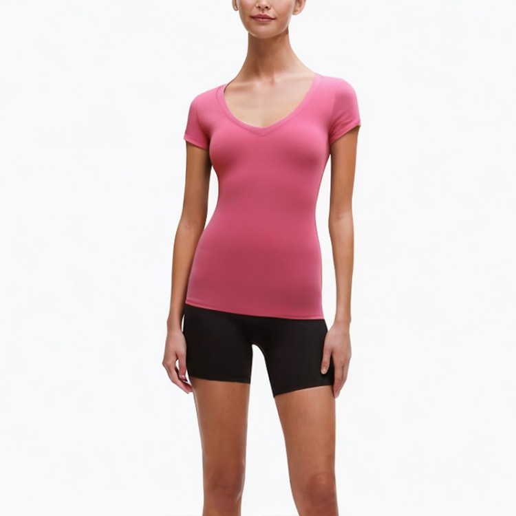 Soft plain deep V-neck breathable T-shirt