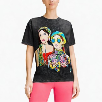solid color comfortable retro acid-washed t-shirt