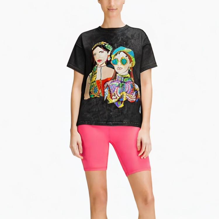 solid color comfortable retro acid-washed t-shirt