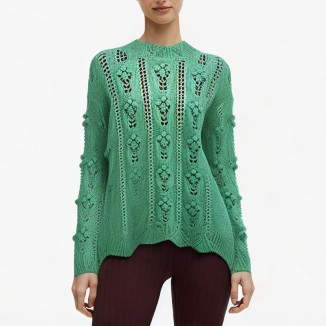 Green knitted retro casual loose cardigan