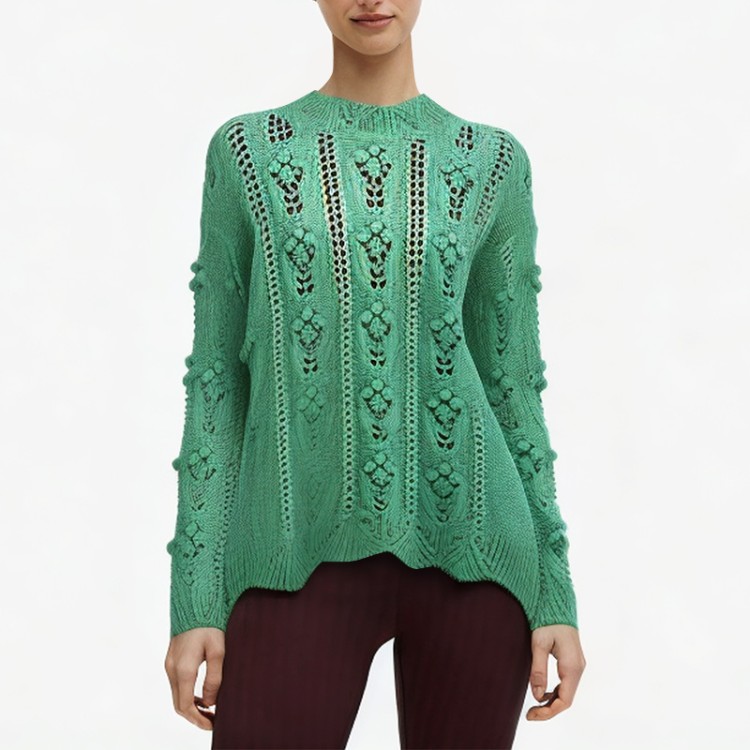 Green knitted retro casual loose cardigan