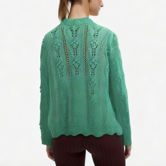 Green knitted retro casual loose cardigan