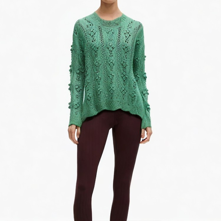 Green knitted retro casual loose cardigan