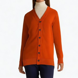 Orange v-neck lightweight knitted button cardigan