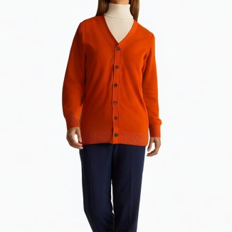 Orange v-neck lightweight knitted button cardigan