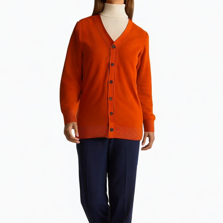 Orange v-neck lightweight knitted button cardigan