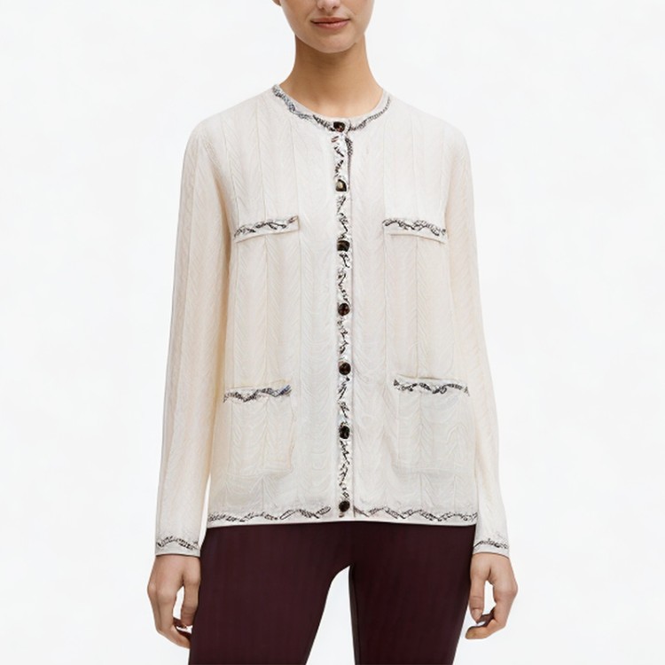 Off-white breathable women's cardigan sweater