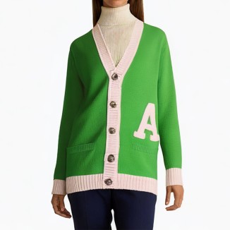 Green v-neck applique soft cardigan