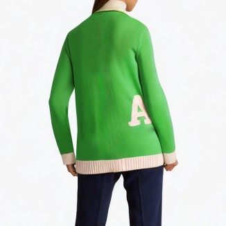 Green v-neck applique soft cardigan