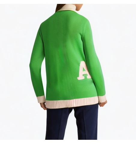 Green v-neck applique soft cardigan