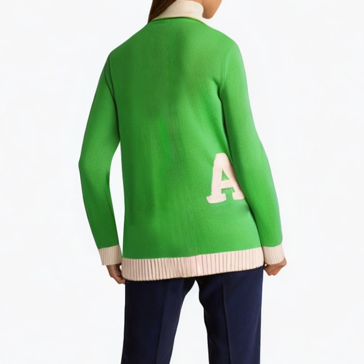 Green v-neck applique soft cardigan