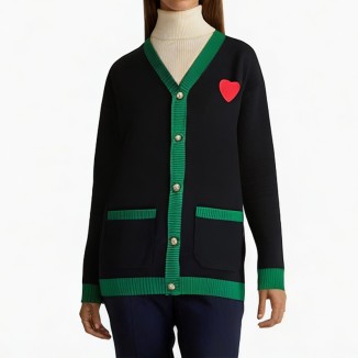 Black V-neck heart cardigan sweater
