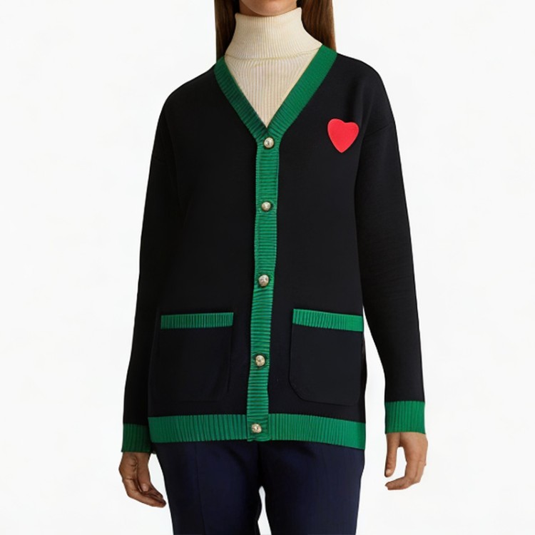 Black V-neck heart cardigan sweater