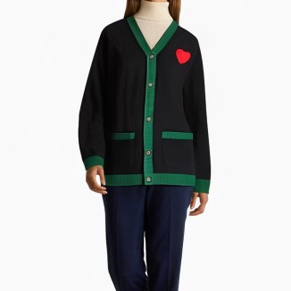 Black V-neck heart cardigan sweater