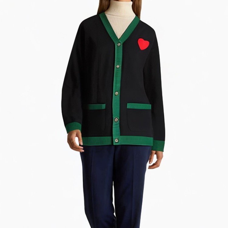 Black V-neck heart cardigan sweater