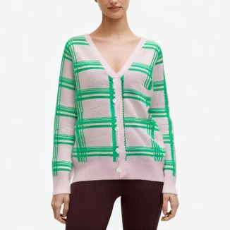 Green v-neck button cardigan sweater