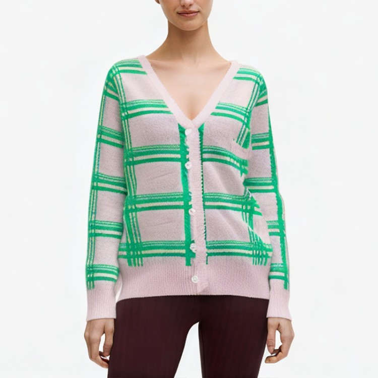 Green v-neck button cardigan sweater