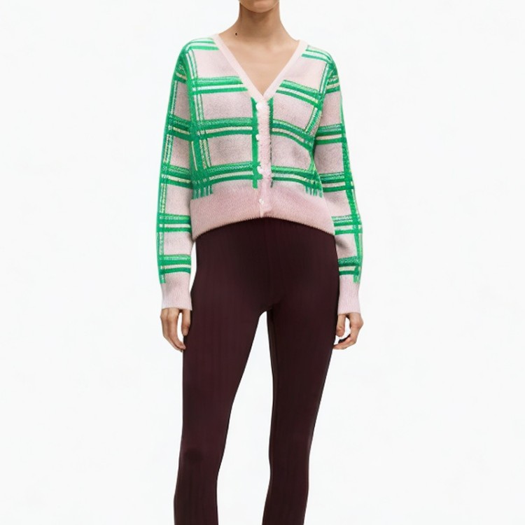 Green v-neck button cardigan sweater