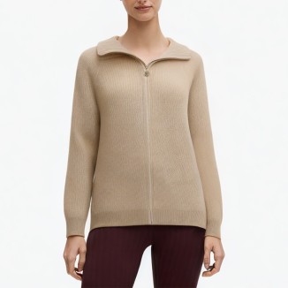 lapel zipper thick knitted cardigan sweater