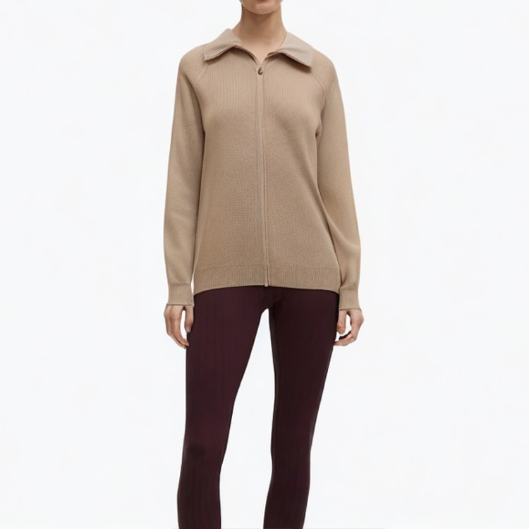 lapel zipper thick knitted cardigan sweater