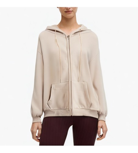 Long-sleeved drawstring drop shoulder zipper cardigan