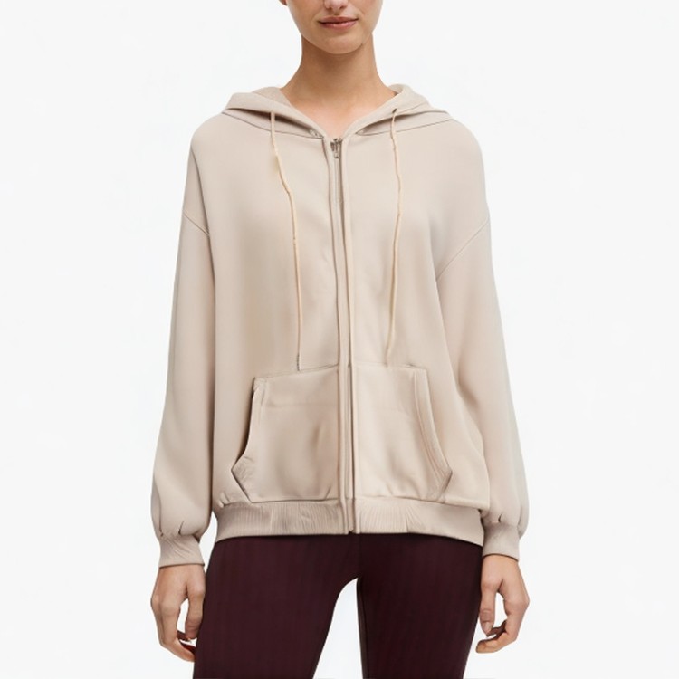 Long-sleeved drawstring drop shoulder zipper cardigan