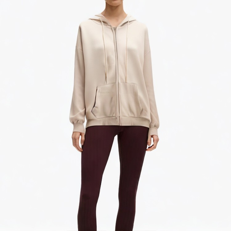 Long-sleeved drawstring drop shoulder zipper cardigan