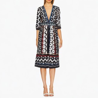 V-neck printed long-sleeved dress