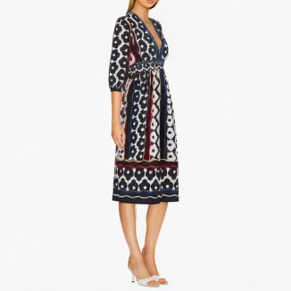 V-neck printed long-sleeved dress