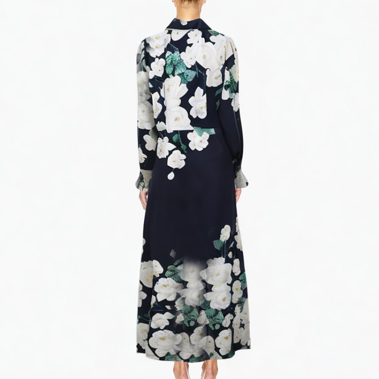 Lapel printed long-sleeved casual fashion dress