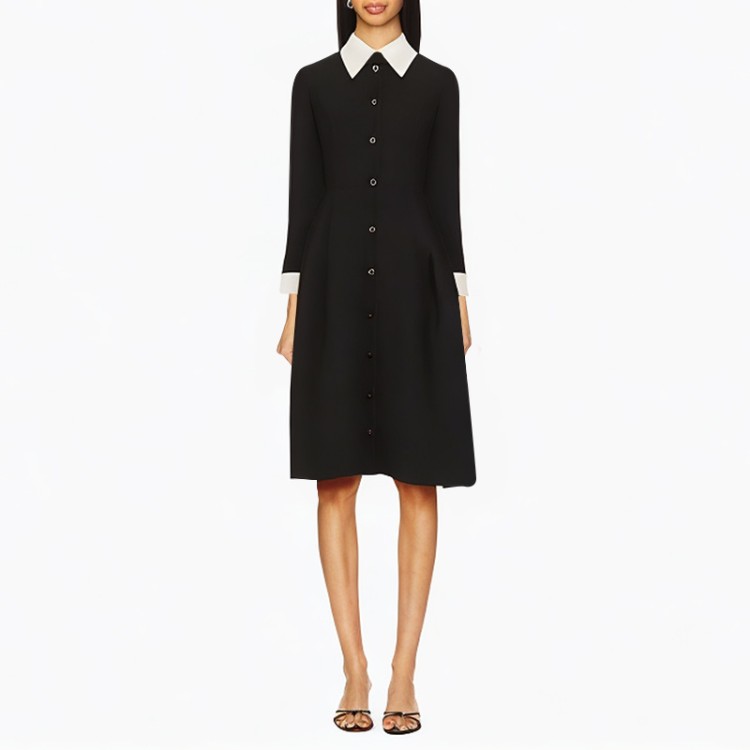 Deep V Sexy Pleated Long Sleeve Dress