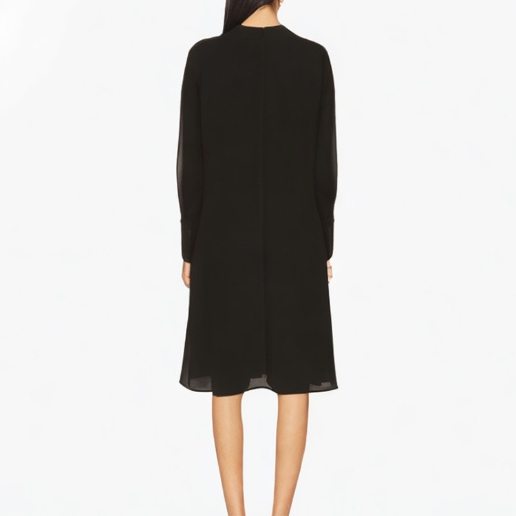 Deep V Sexy Pleated Long Sleeve Dress
