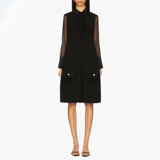 Translucent splicing dress lapel solid color