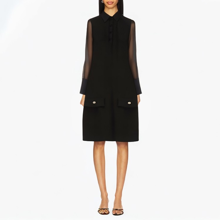 Translucent splicing dress lapel solid color