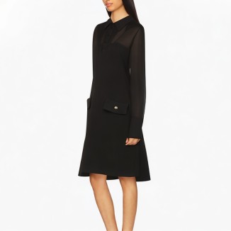 Translucent splicing dress lapel solid color