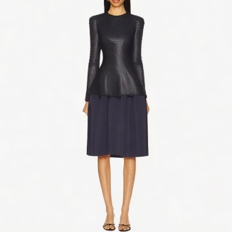 Fashion sequin dress round neck hollow elegant