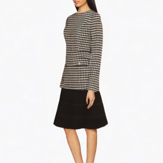 Round neck long-sleeved plaid black and white color dress