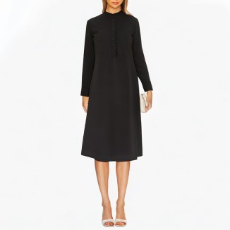 Round neck long-sleeved button black dress