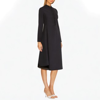 Round neck long-sleeved button black dress