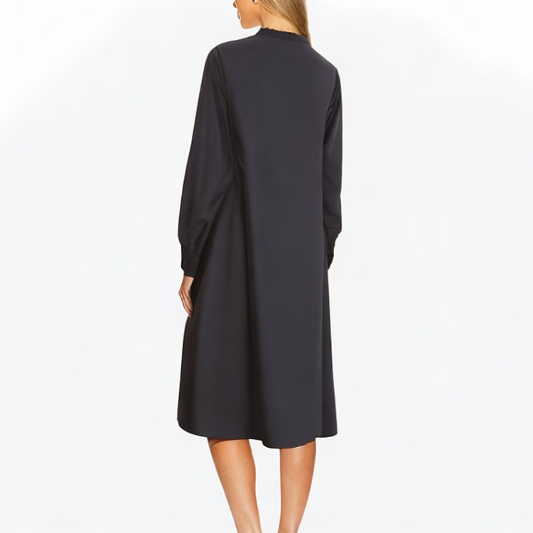 Round neck long-sleeved button black dress