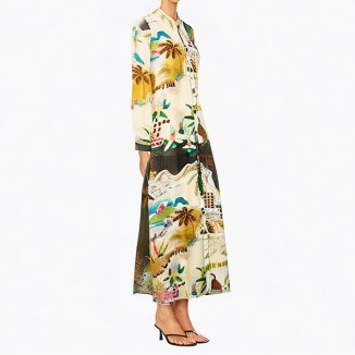 Printed dress retro round neck single-breasted