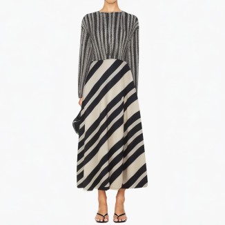 Fashion patchwork dress retro v-neck