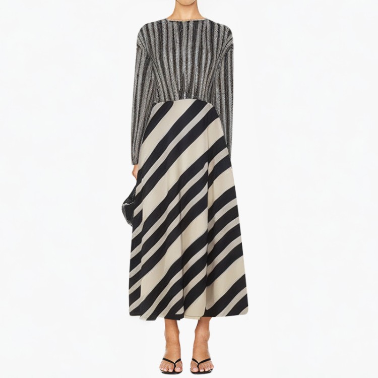 Fashion patchwork dress retro v-neck