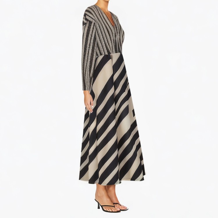 Fashion patchwork dress retro v-neck